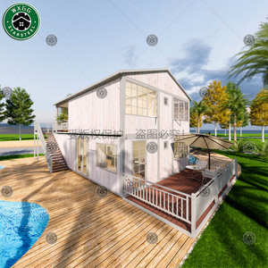 Casa Prefabricada Modular de Acero Ligero con Escalera Exterior y Terraza, Acabado en Madera Blanca para Alojamiento Vacacional - Product Image 4