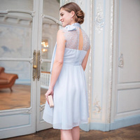 Robe de maternité très vendue pour l'exportation transfrontalière, fonction allaitement, design à col noué, polyester élasthanne, courte, été