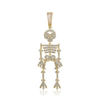 Collier squelette mobile plaqué or avec zircone cubique, chaîne corde, breloque bling, cadeau pour homme, bijoux de fête et de rue