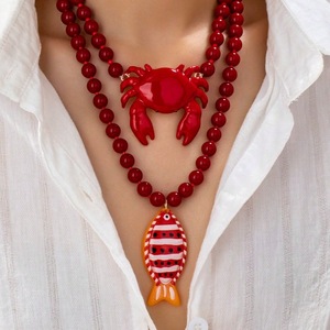 Collier tendance SongYi surdimensionné avec perles <span class=keywords><strong>en</strong></span> forme <span class=keywords><strong>de</strong></span> poisson-clown tropical, bijou fantaisie coloré et audacieux, thème océan, été, plage - Product Image 5