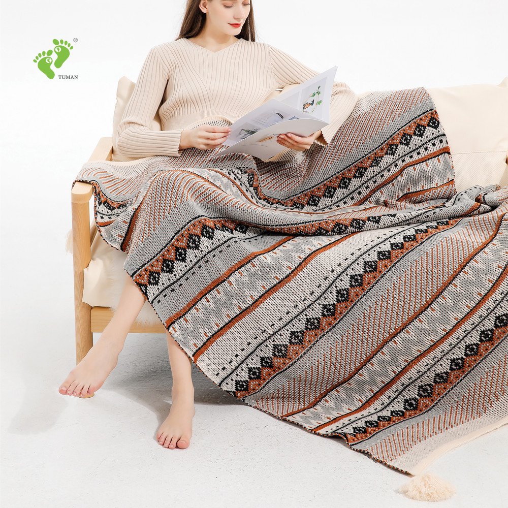 Богемное модное персонализированное жаккардовое трикотажное одеяло Longsen для зимы, винтажное Роскошное Одеяло в стиле бохо с кисточками
