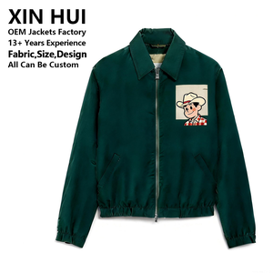 Chaqueta de Invierno para Hombre de Primera Calidad, Color Verde Oscuro Vintage, con Bordado Personalizado de Vaquero, Cierre de Cremallera, Servicio OEM, a la Moda - Product Image 1