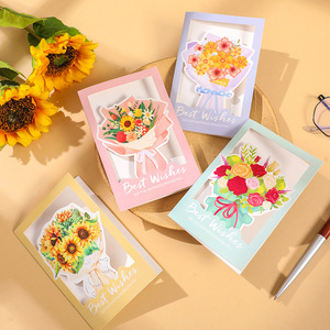 การ์ดอวยพรแบบสามพับลายดอกไม้ฉลุลาย OEM ขายส่ง การ์ดอวยพรสำหรับวันครู พร้อมคำอวยพร - Product Image 1