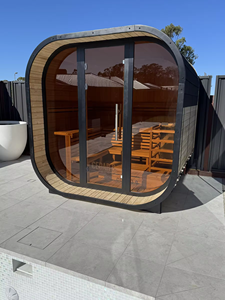 HELIUS 4-6 Person <b>Large</b> Family <b>Square</b> Outdoor Sauna, Black Waterproof Carbonized Cedar Spruce Wooden Sauna Cabin - Product Image 2