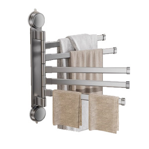 Porte-serviettes de salle de bain à ventouse, rotatif, mural, design minimaliste, étagère de rangement multicouche en plastique pour serviettes et vêtements - Product Image 5