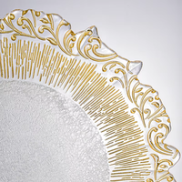 Assiette de présentation en verre gaufré or et argent de 13 pouces pour centre de table de mariage et décoration de table de fête - Vente en gros
