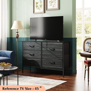 Commode moderne noir anthracite avec motif grain de bois pour chambre, salle à manger, salon, <span class=keywords><strong>meuble</strong></span> de rangement pour la maison - Product Image 2