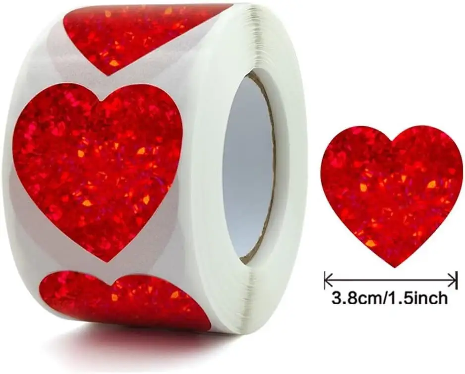 Pegatinas de corazón rojo brillante, etiquetas autoadhesivas cariñosas, etiquetas para la decoración de bodas del Día de San Valentín