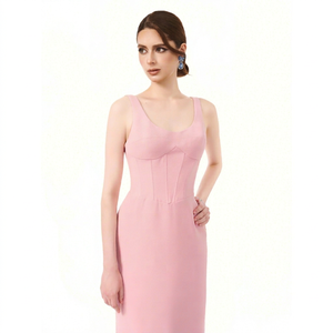 Abito Midi BLUSH CORSET - Vestito in Crepe Intrecciato a Vita Naturale, Ideale per le Vacanze, Collezione SUMMER DAWN, Marca Locale Vietnamita - Product Image 1
