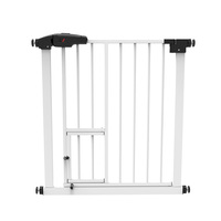 Barrière de Sécurité pour Animaux à Fixation par Pression avec Porte d'Accès Battante Intégrée, Sans Perçage, Barres Verticales Denses, Largeur Réglable, pour Chiens et Chats
