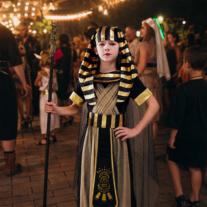 Costume de Fête de Luxe Baige pour Enfants : Robe de Fête Fantaisie pour Garçons et Filles, Déguisement de Pharaon Égyptien, Taille Personnalisée - Product Image 2