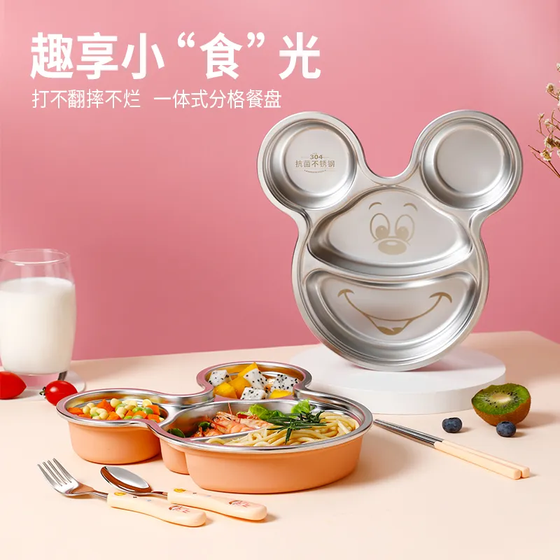 Plateau de service en forme de Mickey Mouse, 1 pièce, outil de service alimentaire résistant au dérapage de haute qualité avec silicone pour les enfants, vente en gros