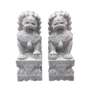 中国供应商雕像狮子恩树脂狮子雕像艺术现成库存白色大理石中国foo狗雕像