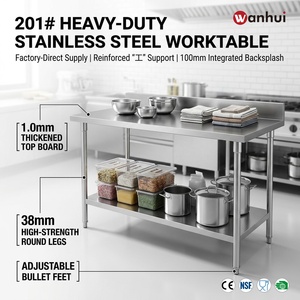 Custom 304 <b>Stainless</b> <b>Steel</b> Mobile Long Prep <b>Table</b> With Backplane Commercial Work <b>Table</b> for Hotel Restaurant Catering - Product Image 1