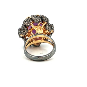 Anillo de cóctel con amatista púrpura de corte ovalado y diamantes, exquisito anillo de cóctel que exhibe una magnífica piedra preciosa de amatista ovalada. - Product Image 2