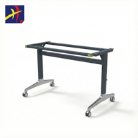 Table de formation pliante moderne en alliage d'aluminium gris foncé, cadre de table de conférence mobile, pieds réglables, pour salle de classe, hôpital
