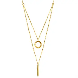 18K kalung liontin jimat geometris Bar, berlapis emas baja tahan karat lingkaran bulat beberapa desain