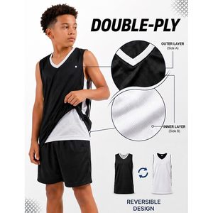 Maillot de basketball réversible en mesh pour jeunes garçons FOXA, col en V, anti-transpiration, uniforme sportif pour entraînement sportif - Product Image 5