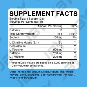 Poudre pré-entraînement JBY Nutrition, complément énergétique, étiquette privée personnalisée, poudre pré-entraînement aromatisée pour la <span class=keywords><strong>musculation</strong></span> - Product Image 6