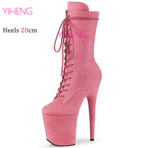 Zapatos de baile en Barra de gamuza sintética fetiche para mujer con tacones súper de 20cm botas de pantorrilla con cordones para club nocturno Stripper para otoño verano - Product Image 6