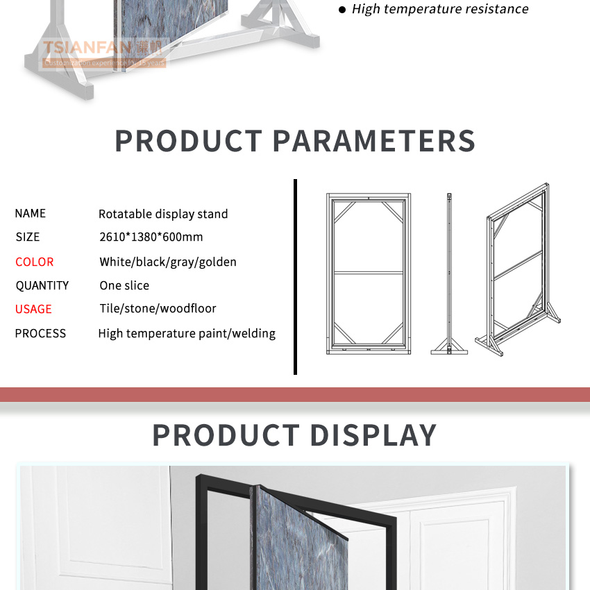 Large floor stand granite shelf marble sample slab rotating quartz panel tile stand for showroom stone display rack