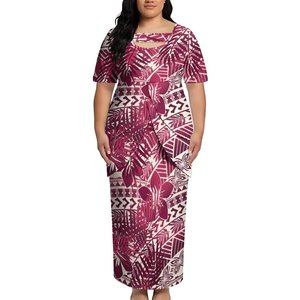 Conjunto Puletasi de Dos Piezas para Mujer, Estampado <span class=keywords><strong>Floral</strong></span> Polinesio de Hibisco en Degradado Blanco Crema y Morado, Talla Grande, Traje Formal - Product Image 3