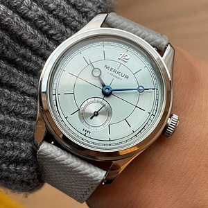 MERKUR Montre à cadran sectoriel violet rétro décontractée pour homme, série Business, mécanique manuelle, bracelet en cuir, acier inoxydable - Product Image 5