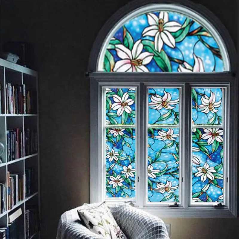 Stained glass film for windows printing non-adhesive sticker for decorative 45x500cm