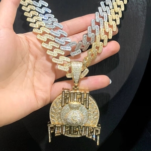 Collier Hip Hop Tendance « Rich Forever » avec Pendentif Bling Zircon, Style <span class=keywords><strong>Rappeur</strong></span>, Bijoux Iced Out, Compatible avec Chaîne Cubaine - Product Image 5