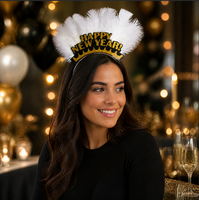 2027 Neujahrsparty Stirnband Frohes Neues Jahr Schwarz-Gold Gestreiftes Feder-Stirnband Neujahrsfeier Dekoration
