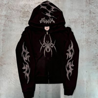 Veste à capuche zippée intégrale pour homme, style streetwear gothique Y2K, hiver, avec strass araignée sombre, punk gothique, coupe oversize, logo personnalisé