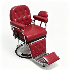 เก้าอี้ตัดผมชายสไตล์วินเทจย้อนยุคสีดำเทาหนังสังเคราะห์ปรับเอนได้ - Product Image 6