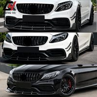 Lèvre de pare-chocs avant aspect fibre de carbone pour Mercedes Benz W205 Classe C C63 C63s Coupé 2015-2021 Kit séparateur avant ABS noir brillant