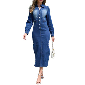 Nuevo Vestido Vaquero de Manga Larga con Abertura Lateral para Mujer, a la Moda - Product Image 2