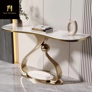 High-End Moderne Consoletafel Met Gouden Roestvrijstalen Basis En Marmeren Gebogen Ontwerp Voor Villa Hotel Woonkamermeubilair - Product Image 1