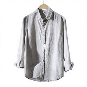 Custom <strong>Men's</strong> Vintage Fashionable Casual Long-Sleeved 100% Cotton Top Turn-down Collar Single Button Dress Artistic Loose Fit - Product Image 3