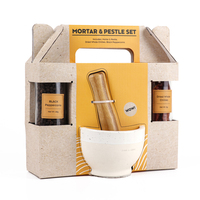 BespritGift Ensemble de mortier et pilon en céramique Kit d'outils de cuisine pour la maison pour les épices et le réchauffement de la maison Ensemble cadeau personnel
