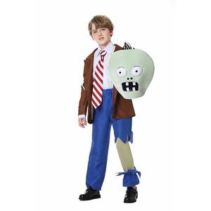 Costume de cosplay d'Halloween pour garçons, tenue de jeu de rôle Plants Vs Zombies, pantalon bleu, veste marron, ensemble cravate rayée - Product Image 5