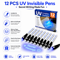 Marqueurs à encre invisible UV, 12 pièces, stylos à messages secrets avec lumière LED pour papier, métal, verre, tissu, bricolage amusant