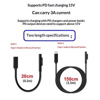 Adaptateur d'alimentation Microsoft Surface Pro 6/5/4/3 Go Book, câble de charge Type-C FM, 15V 3A PD, blindage tressé, cuivre pur