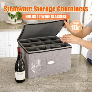 12 Stemware Glasses - Protects Flutes Hard Shell China Storage Champagne Flute Storage Box