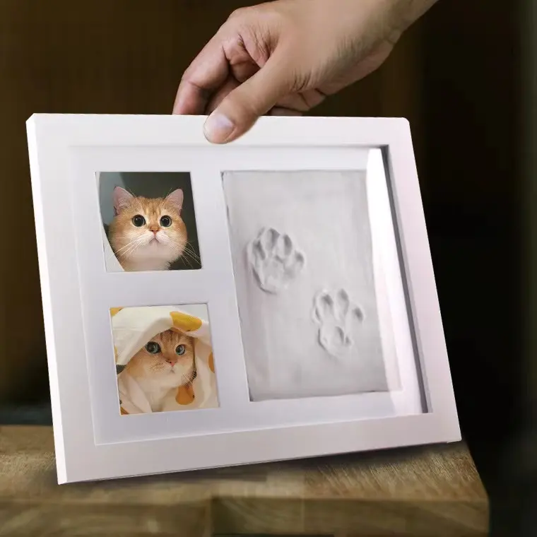 Pet Paw Print Print Kit Clay memorial keepsake cornice per foto in legno