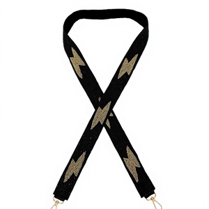 Sangle en toile noire perlée, écologique et tendance, avec motif étoile dorée et crochets métalliques pour sacs à main - Product Image 1