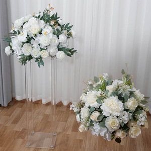 Boules de fleurs blanches pièce maîtresse lieu de mariage allée décor centre commercial fenêtre salle d'exposition affichage fleurs en soie - Product Image 1