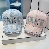 Casquette de baseball tendance style coréen en dentelle et strass, avec lettres en cristal faites à la main 'TAKE' et bordure ornée de diamants, chapeaux de fête à la mode pour femmes, personnalisable