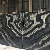 Bookmatch exotique Populaire Noir Dalles De Marbre En Bois avec des lignes d'or Poli Marbre de Forêt-Noire Pour Carrelage Mural
