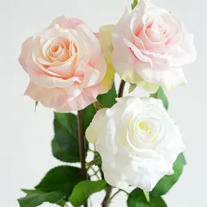 High Quality Single Stem Artificial Silk White Pink Rose Flower For Wedding Decoration Party Home Centerpiece