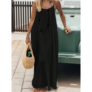 Abito <span class=keywords><strong>Boho</strong></span> <span class=keywords><strong>Chic</strong></span> da Donna, <span class=keywords><strong>Vestito</strong></span> Lungo con Schiena Scoperta, Sexy Scollo a V, Spalline Sottili, Abito Estivo Fluido per Vacanze e Spiaggia - Product Image 1