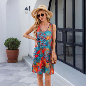 Nouvelle <span class=keywords><strong>robe</strong></span> décontractée pour le printemps et l'été, imprimée en 3D, sans manches, ample, respirante, col en V, mi-longue, avec poches, pour femmes - Product Image 3