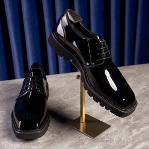 Nouvelles Chaussures Derby à Bout Carré pour Hommes, à Lacets, Semelle Épaisse, Rehaussantes, Décontractées et Habillées, en Cuir Brillant, Antidérapantes et Légères - Product Image 3